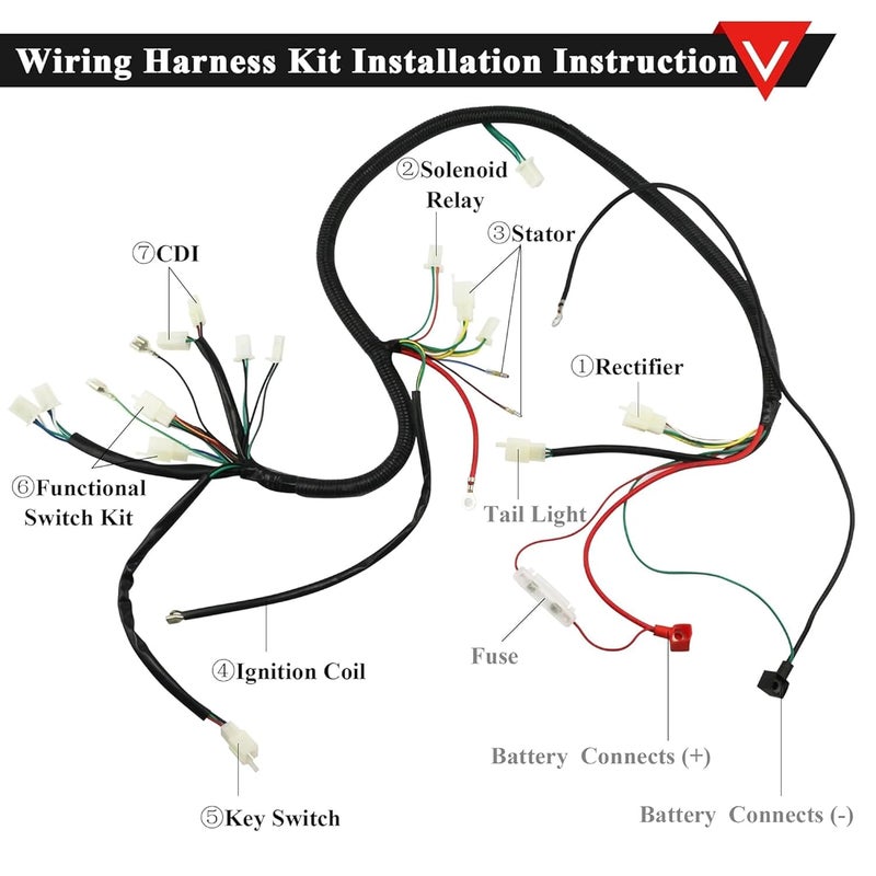 PRO BAT GY6 Full Electrics Wiring Harness W/O Waterproof Cap CDI Coil Solenoid GY6 125cc 150cc 200cc 250cc Chinese Elecric Start Kandi ATV Quad Bike Buggy Go Kart Scooter Moped - Image 2